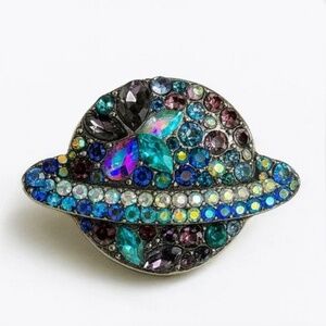 Galaxy Cosmic Vibe 💫 Multicolor Crystal Rhinestone Saturn Planet Brooch
